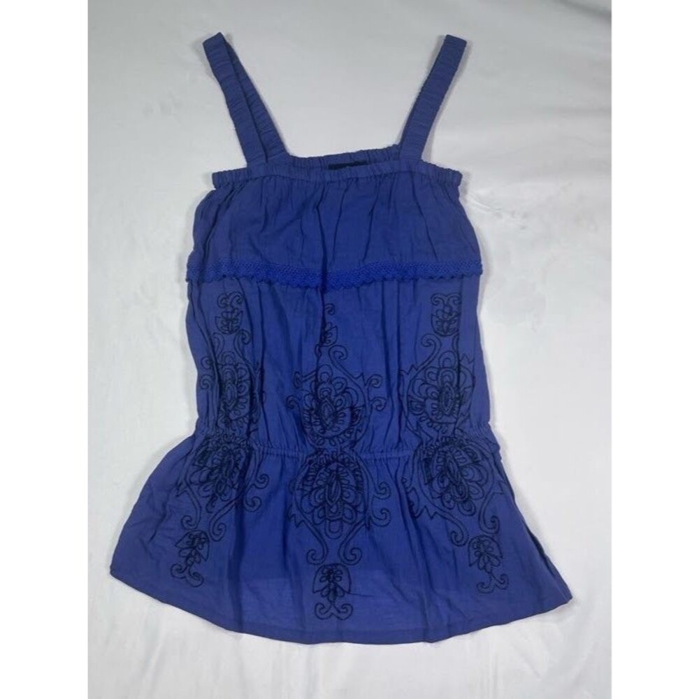 Angie Womens S Blue Embroidered Lace Trim Boho Cami Tank Top Drop Waist